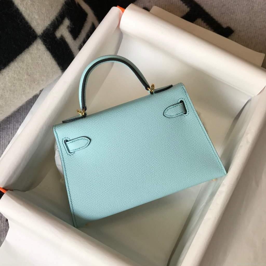 Hermes Kelly Bag Hermes 19CM Epsom Shoulder Mini Bag Light blue 20473