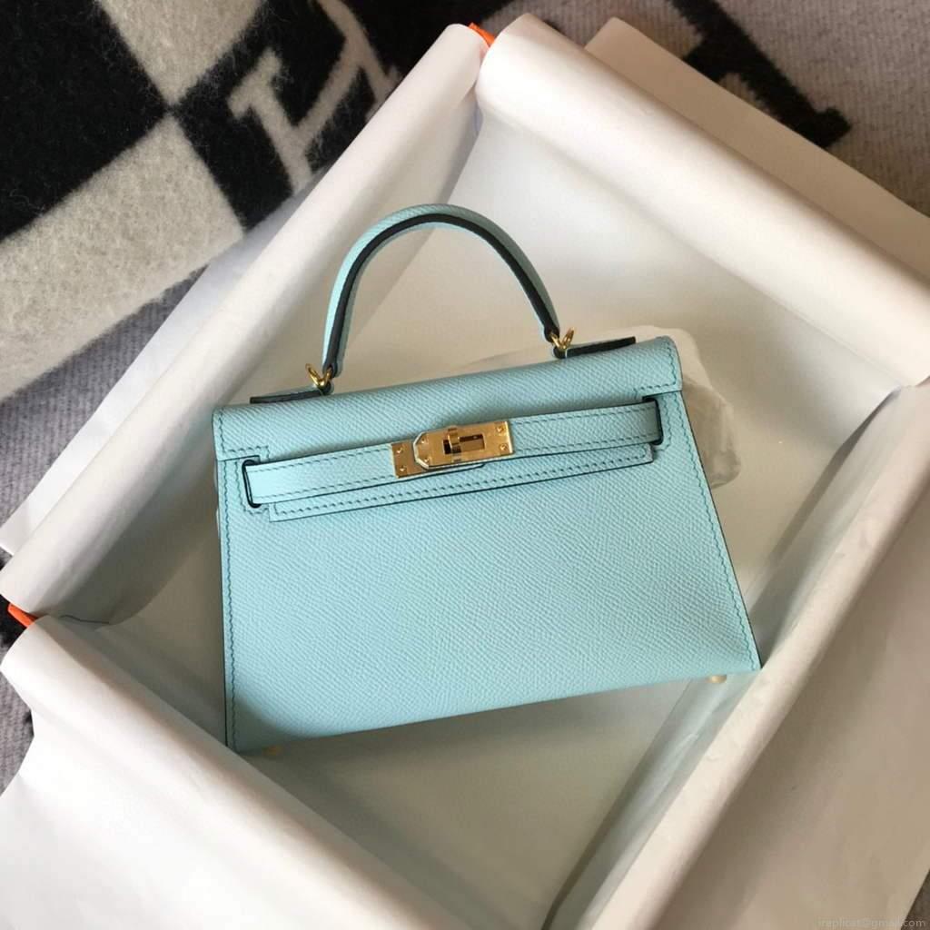 Hermes Kelly Bag Hermes 19CM Epsom Shoulder Mini Bag Light blue 20473