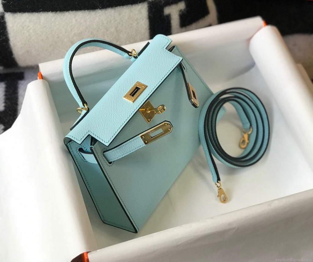 Hermes Kelly Bag Hermes 19CM Epsom Shoulder Mini Bag Light blue 20473
