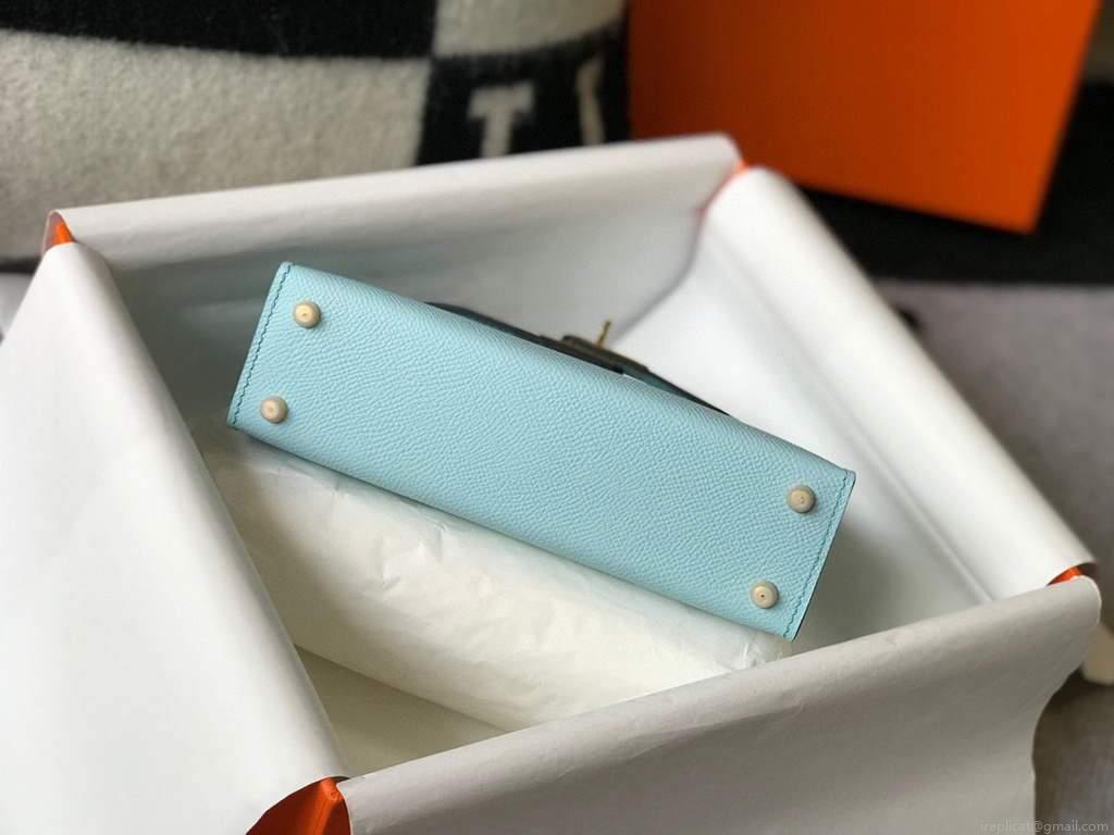 Hermes Kelly Bag Hermes 19CM Epsom Shoulder Mini Bag Light blue 20473