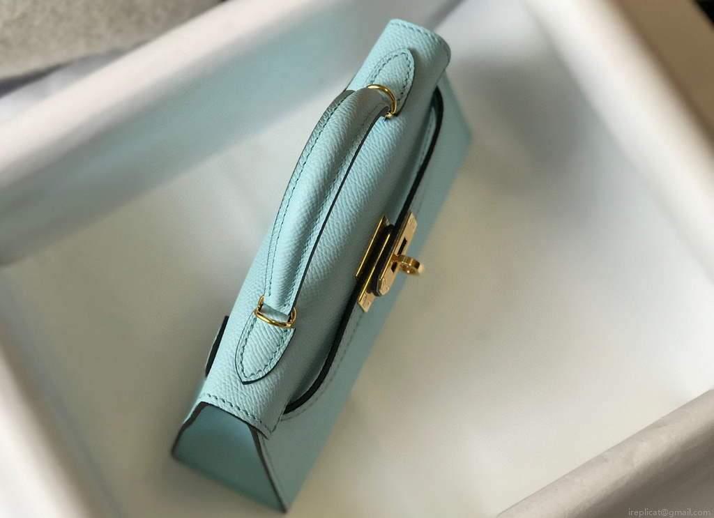 Hermes Kelly Bag Hermes 19CM Epsom Shoulder Mini Bag Light blue 20473