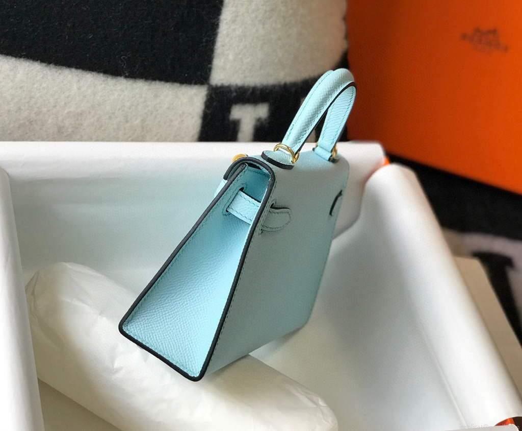Hermes Kelly Bag Hermes 19CM Epsom Shoulder Mini Bag Light blue 20473