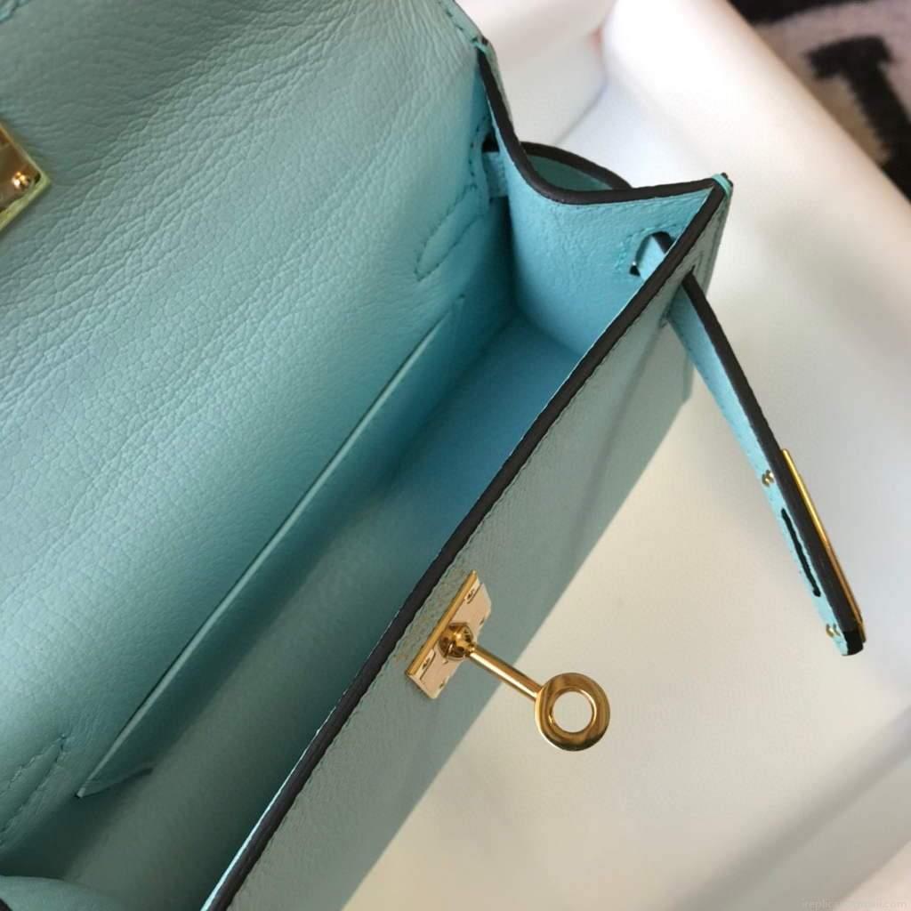 Hermes Kelly Bag Hermes 19CM Epsom Shoulder Mini Bag Light blue 20473