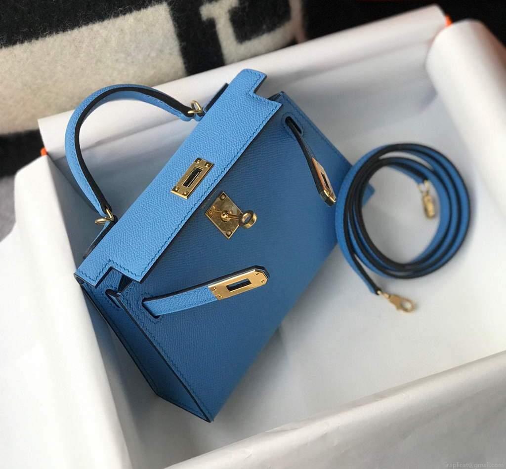 Hermes Kelly Bag Hermes 19CM Epsom Shoulder Mini Bag Middle blue 20469