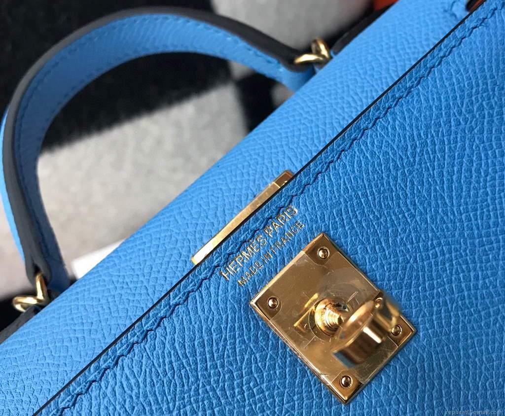 Hermes Kelly Bag Hermes 19CM Epsom Shoulder Mini Bag Middle blue 20469