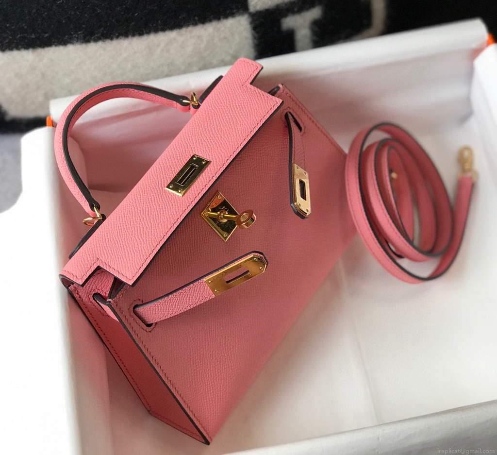 Hermes Kelly Bag Hermes 19CM Epsom Shoulder Mini Bag Pink 20477