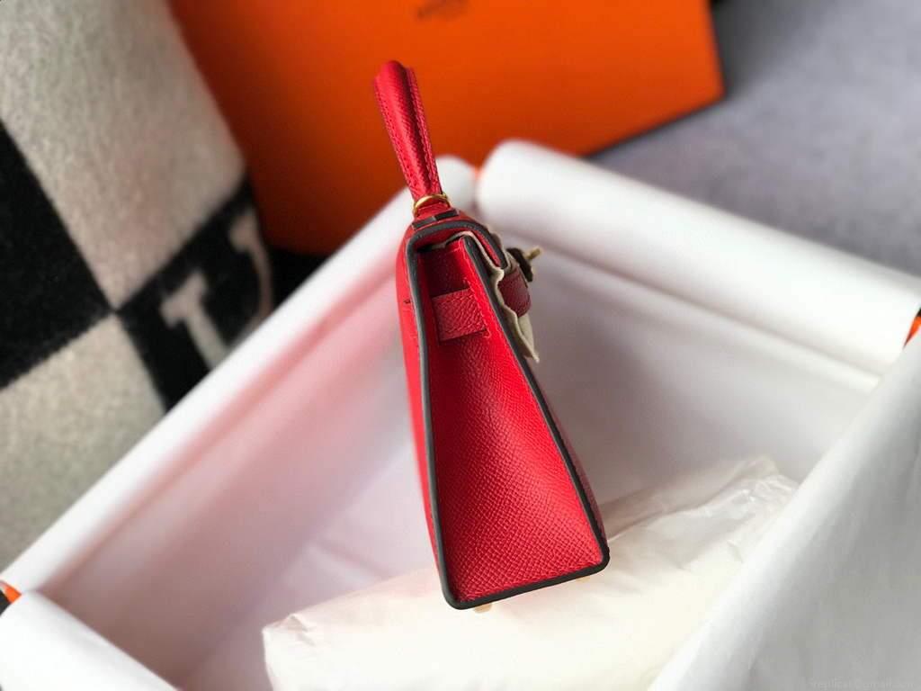 Hermes Kelly Bag Hermes 19CM Epsom Shoulder Mini Bag Red 20465