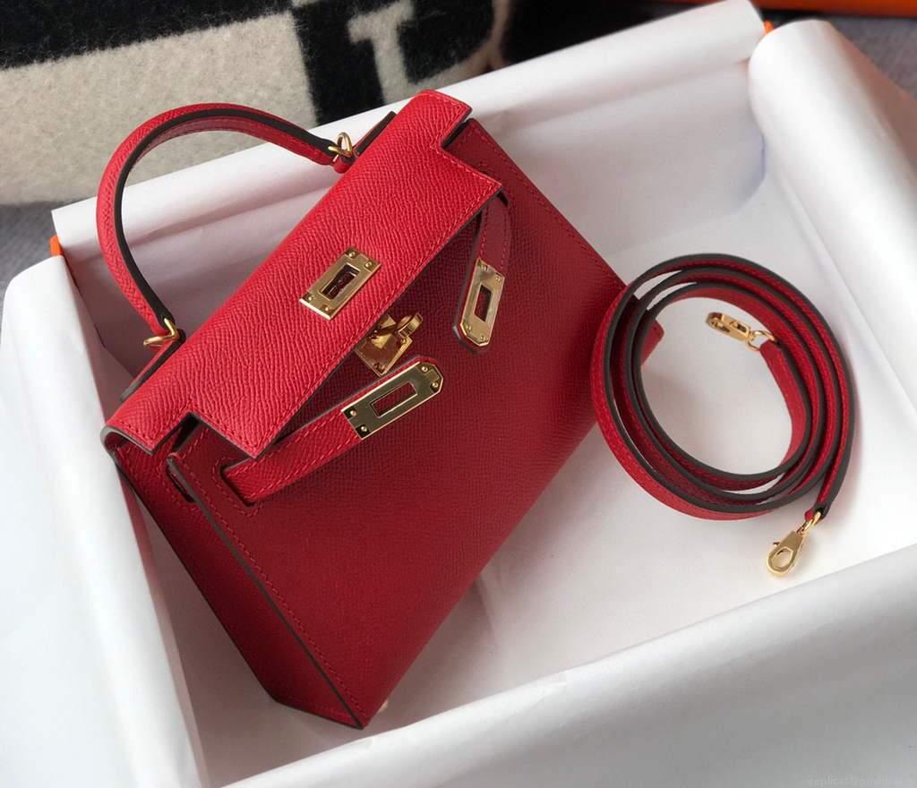 Hermes Kelly Bag Hermes 19CM Epsom Shoulder Mini Bag Red 20465