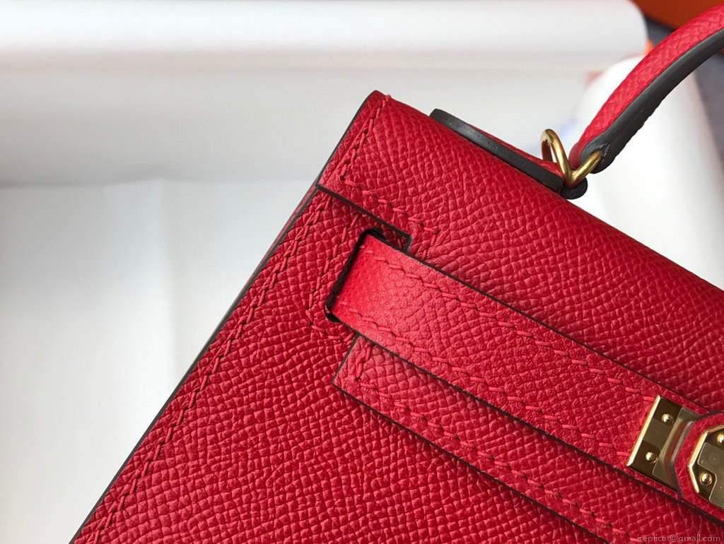 Hermes Kelly Bag Hermes 19CM Epsom Shoulder Mini Bag Red 20465