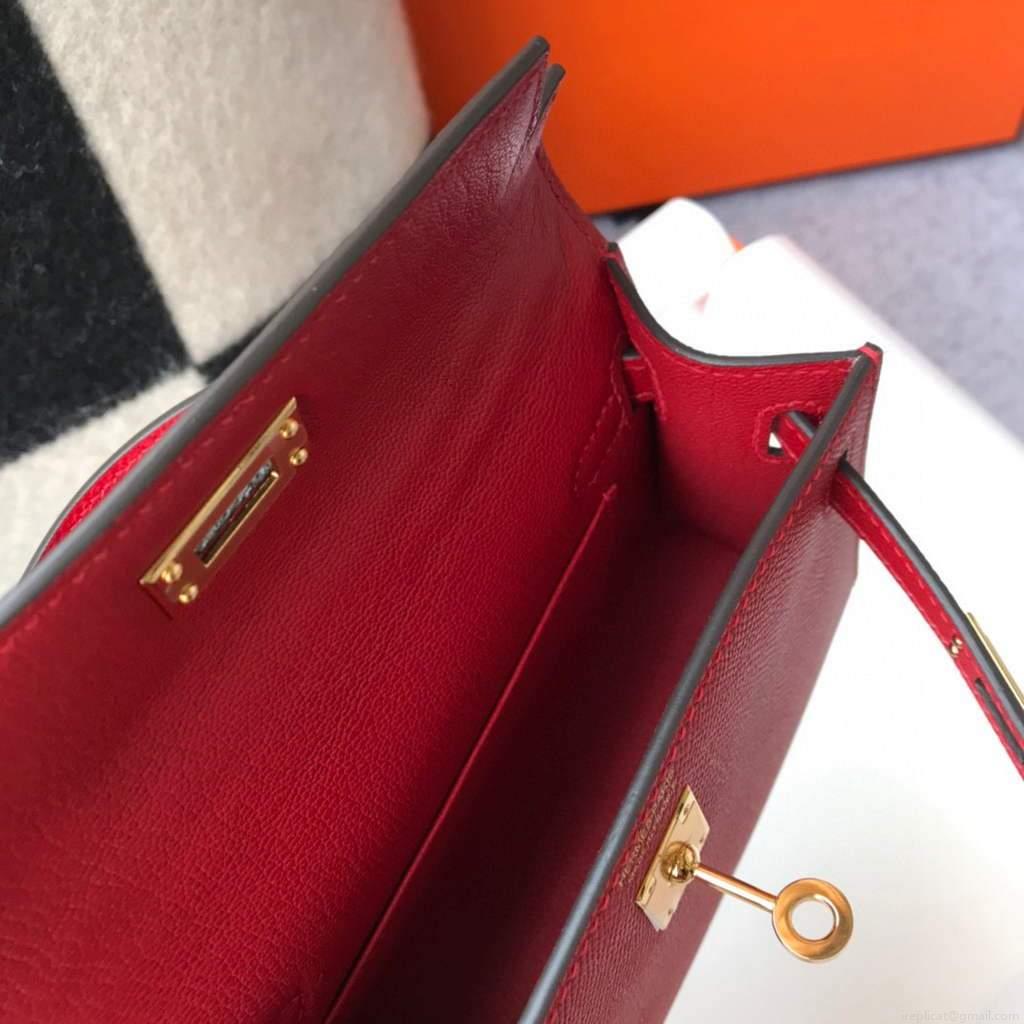 Hermes Kelly Bag Hermes 19CM Epsom Shoulder Mini Bag Red 20465
