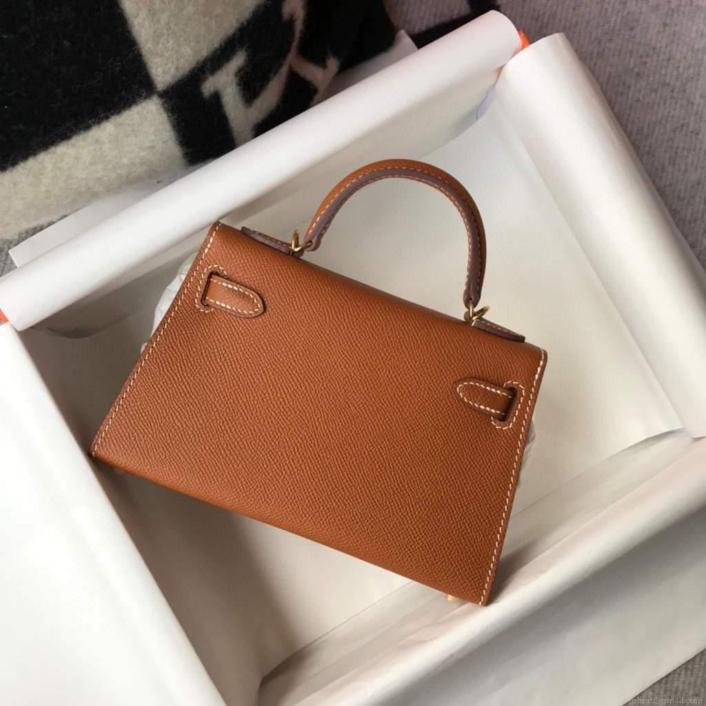 Hermes Kelly Bag Hermes 19CM Epsom Shoulder Mini Bag Tan 20467