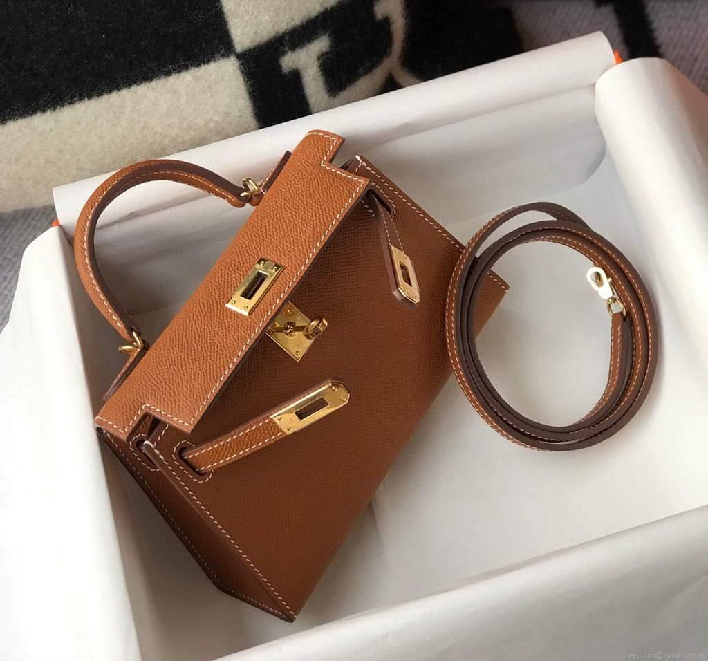 Hermes Kelly Bag Hermes 19CM Epsom Shoulder Mini Bag Tan 20467
