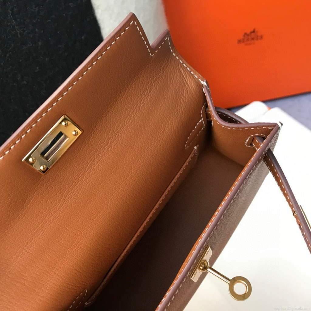 Hermes Kelly Bag Hermes 19CM Epsom Shoulder Mini Bag Tan 20467