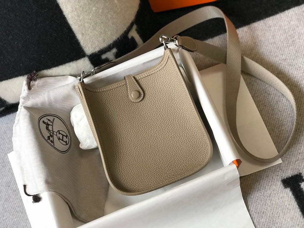 Hermes Evelyne Bag Designer Hermes Mini Crossbody Real Bag 20425 Light Grey