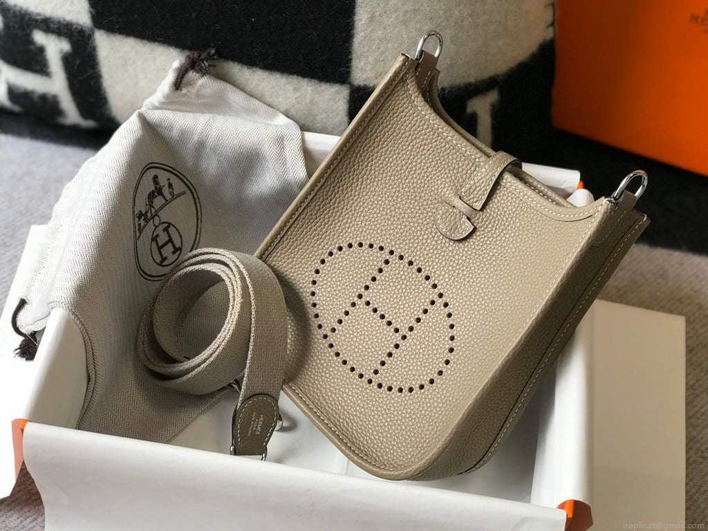 Hermes Evelyne Bag Designer Hermes Mini Crossbody Real Bag 20425 Light Grey