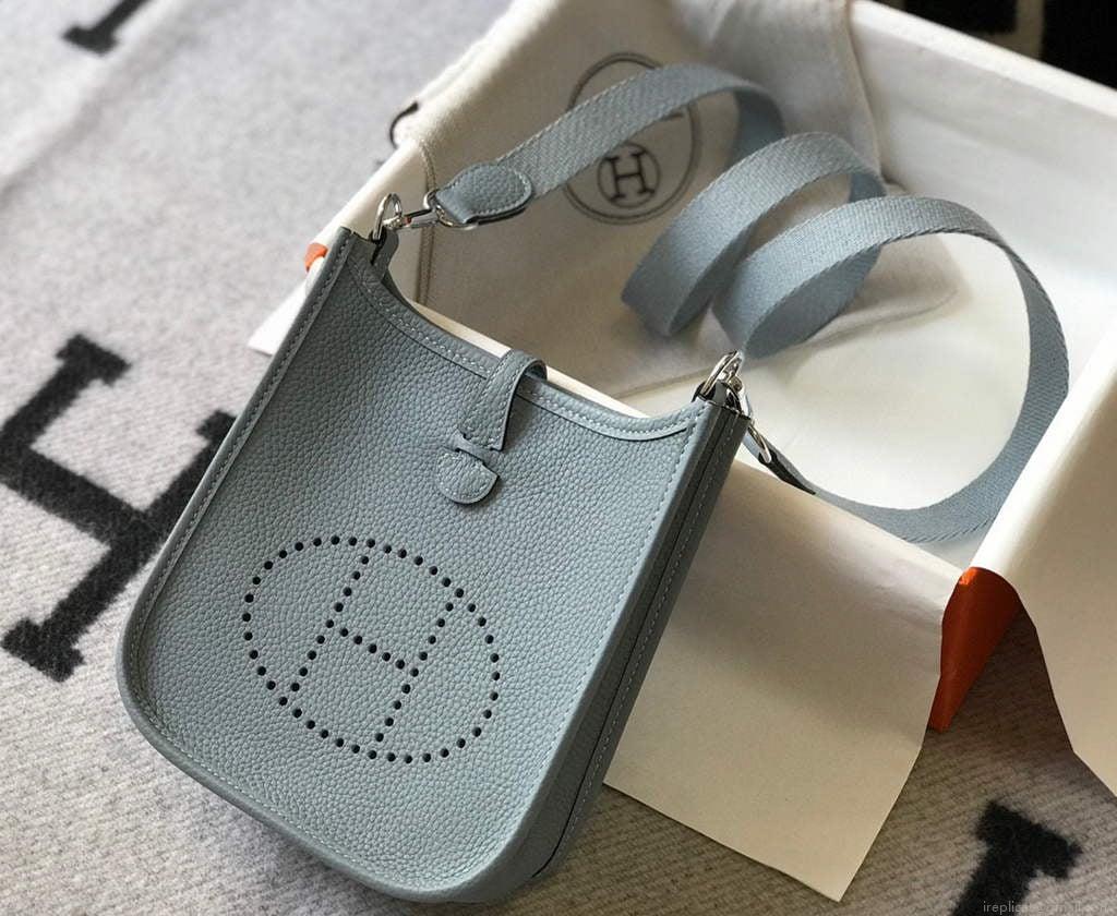 Hermes Evelyne Bag Designer Hermes Mini Crossbody Real Bag 20431 Light Blue