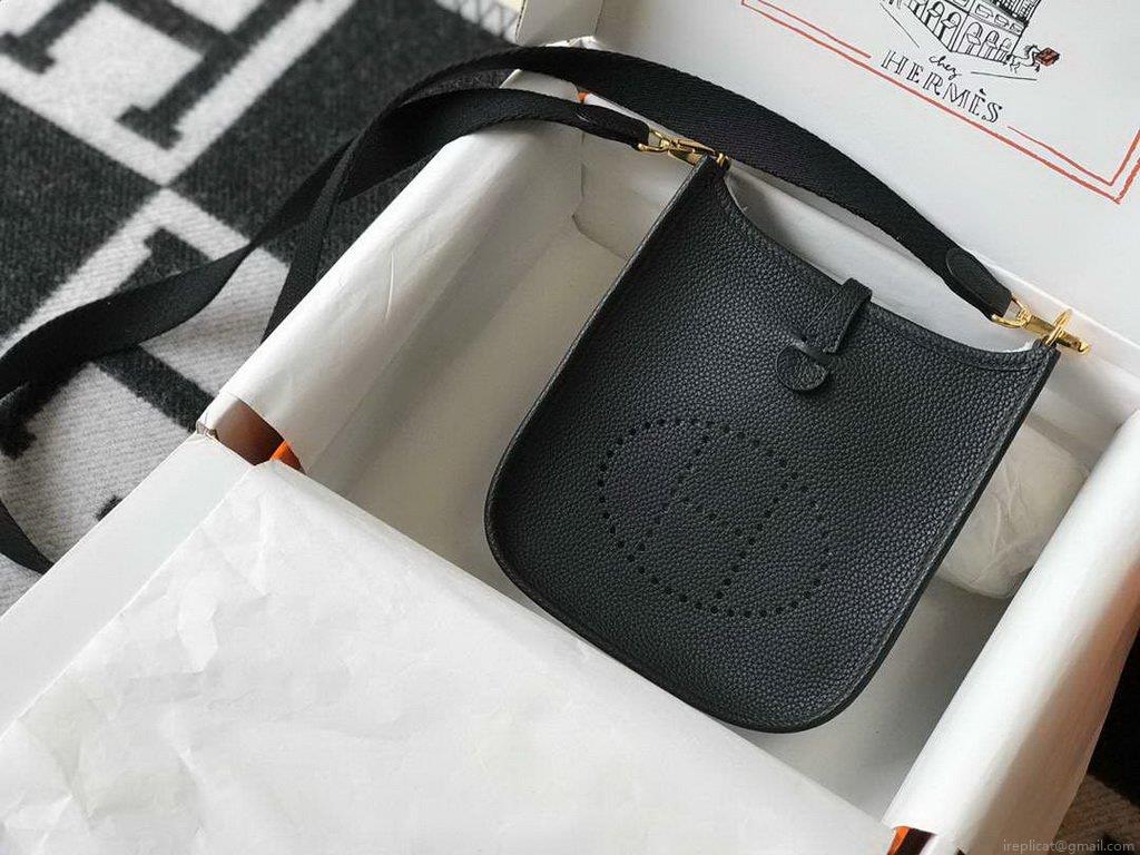 Hermes Evelyne Bag Designer Hermes Mini Crossbody Bag 20383 Gold Buckle Black