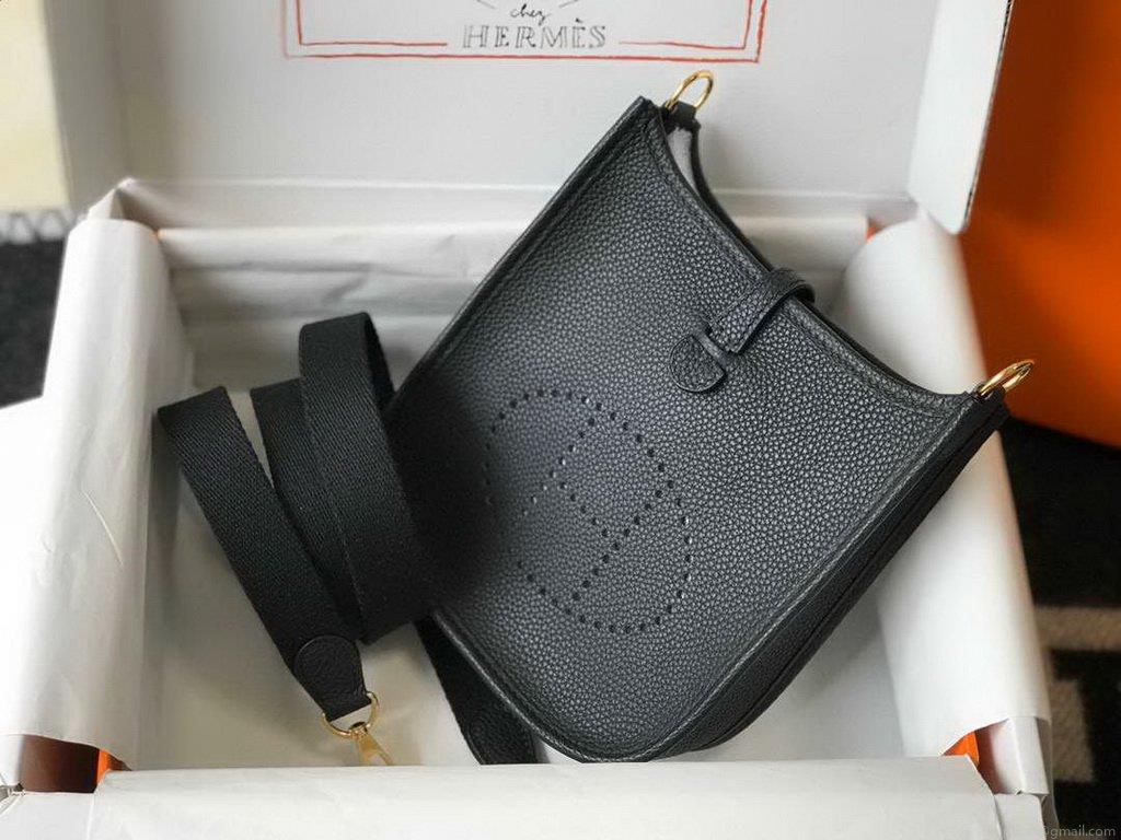 Hermes Evelyne Bag Designer Hermes Mini Crossbody Bag 20383 Gold Buckle Black