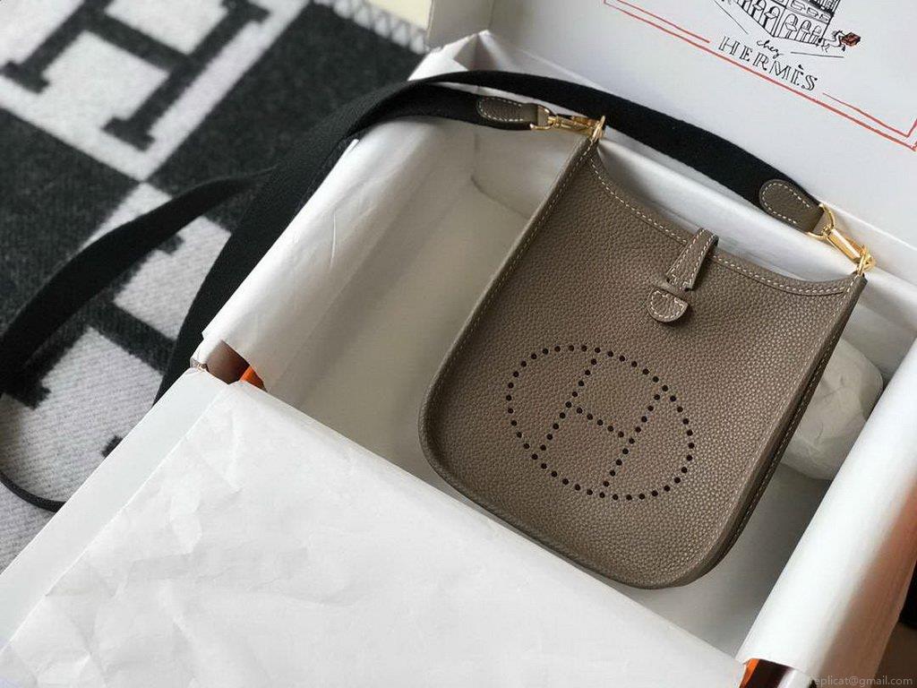 Hermes Evelyne Bag Designer Hermes Mini Crossbody Bag 20384 Gold Buckle Dark Gray