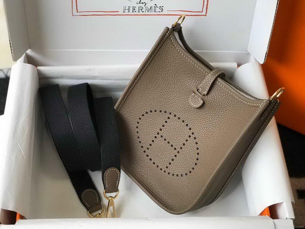 Hermes Evelyne Bag Designer Hermes Mini Crossbody Bag 20384 Gold Buckle Dark Gray