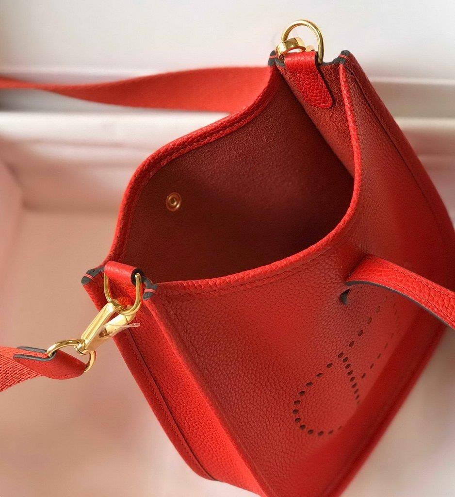 Hermes Evelyne Bag Designer Hermes Mini Crossbody Bag 20385 Gold Buckle Dark Red
