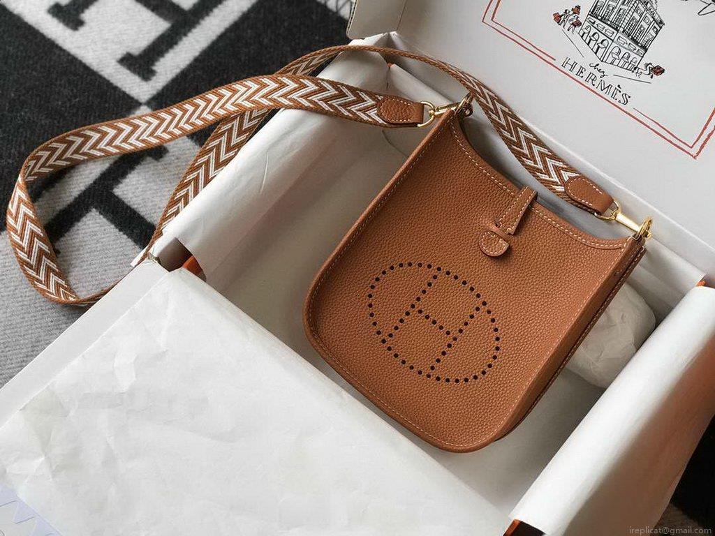 Hermes Evelyne Bag Designer Hermes Mini Crossbody Bag 20386 Gold Buckle Tan