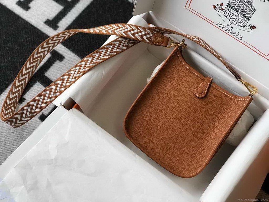 Hermes Evelyne Bag Designer Hermes Mini Crossbody Bag 20386 Gold Buckle Tan
