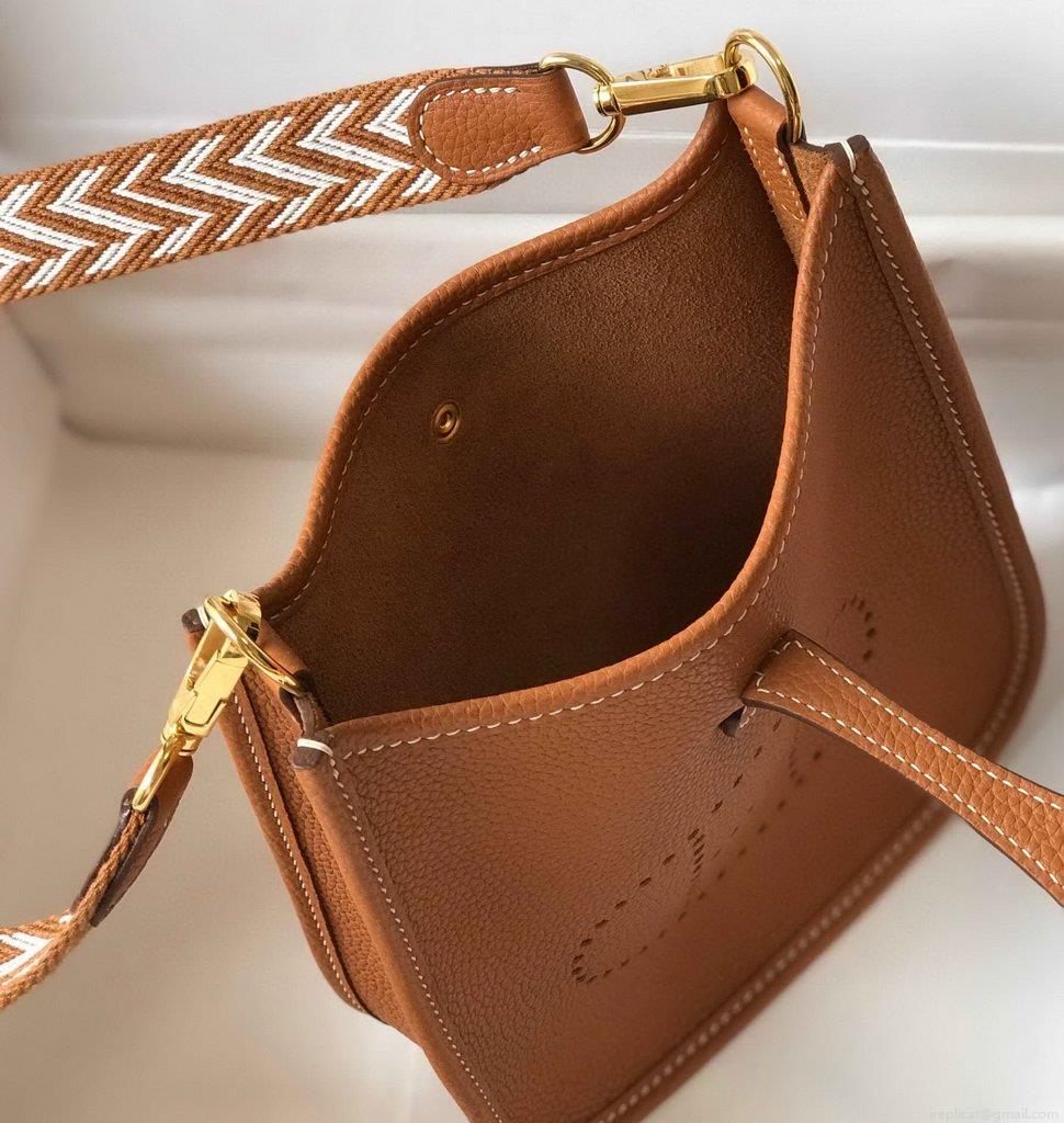 Hermes Evelyne Bag Designer Hermes Mini Crossbody Bag 20386 Gold Buckle Tan