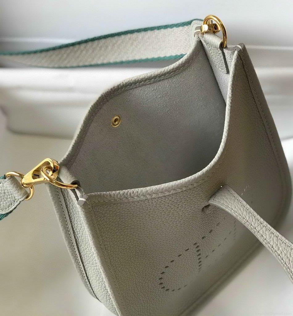 Hermes Evelyne Bag Designer Hermes Mini Crossbody Bag 20388 Gold Buckle Light Gray