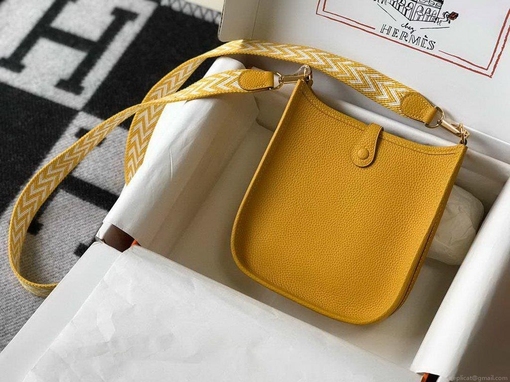 Hermes Evelyne Bag Designer Hermes Mini Crossbody Bag 20392 Gold Buckle Yellow
