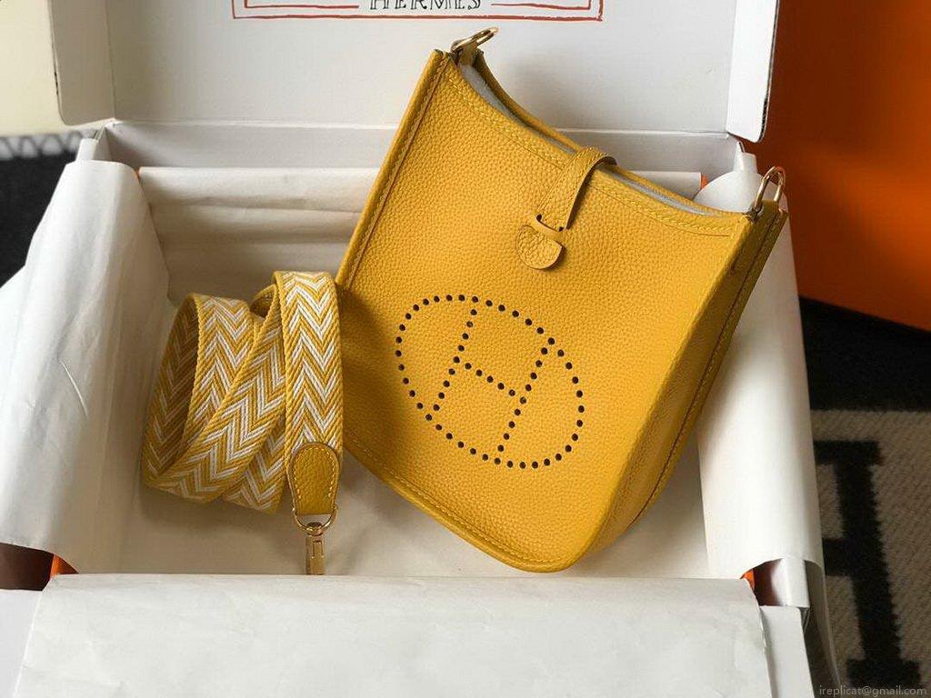 Hermes Evelyne Bag Designer Hermes Mini Crossbody Bag 20392 Gold Buckle Yellow