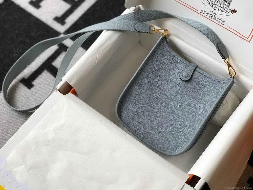 Hermes Evelyne Bag Designer Hermes Mini Crossbody Bag 20394 Gold Buckle Light Blue