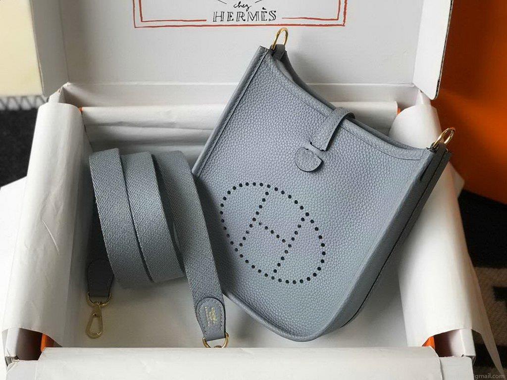 Hermes Evelyne Bag Designer Hermes Mini Crossbody Bag 20394 Gold Buckle Light Blue