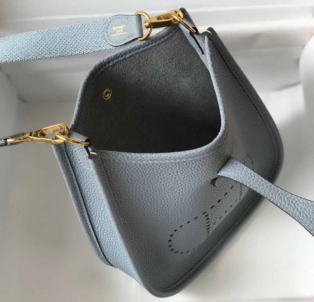 Hermes Evelyne Bag Designer Hermes Mini Crossbody Bag 20394 Gold Buckle Light Blue