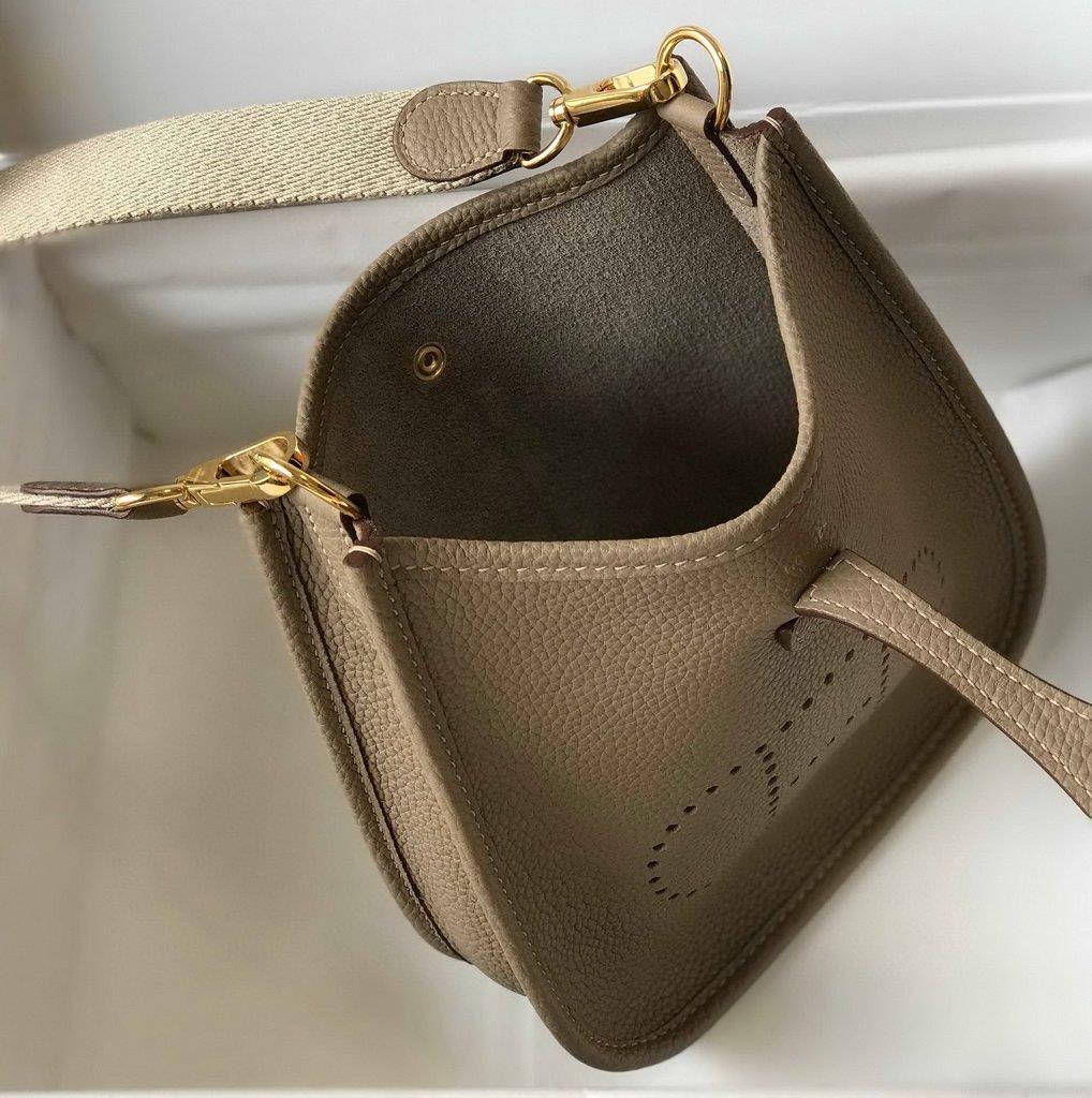Hermes Evelyne Bag Designer Hermes Mini Crossbody Bag 20395 Gold Buckle Gray