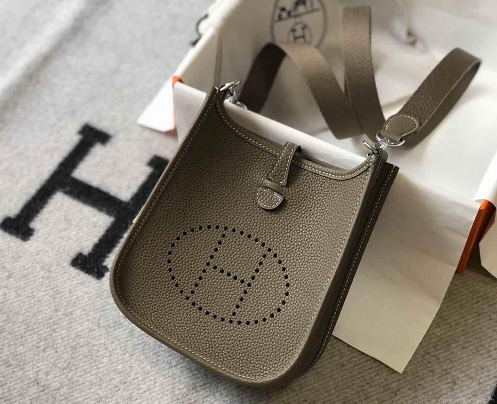 Hermes Evelyne Bag Hermes Mini Crossbody Bag 20400 Silver Buckle Dark Gray