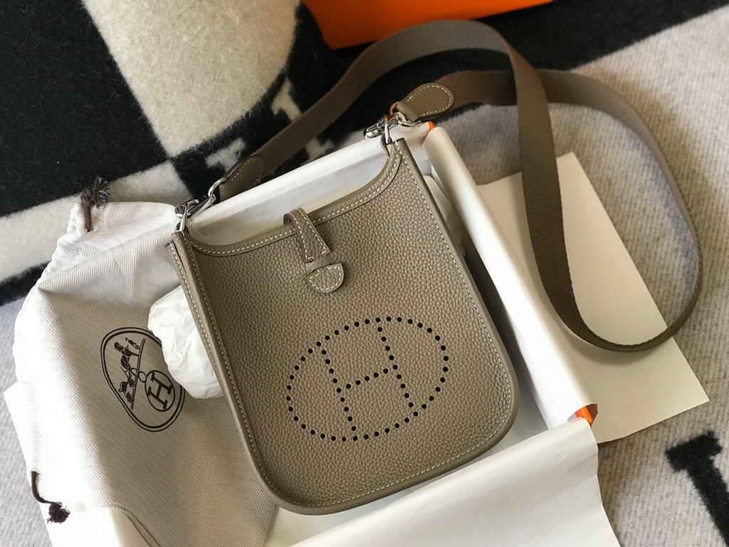 Hermes Evelyne Bag Hermes Mini Crossbody Bag 20400 Silver Buckle Dark Gray