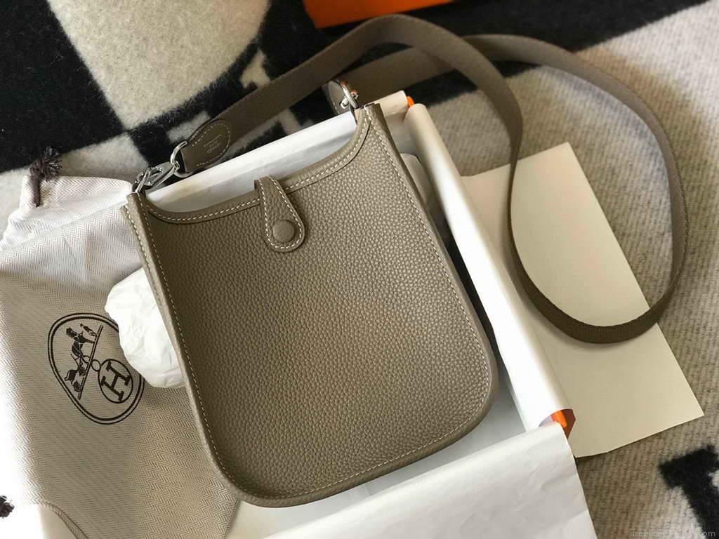 Hermes Evelyne Bag Hermes Mini Crossbody Bag 20400 Silver Buckle Dark Gray