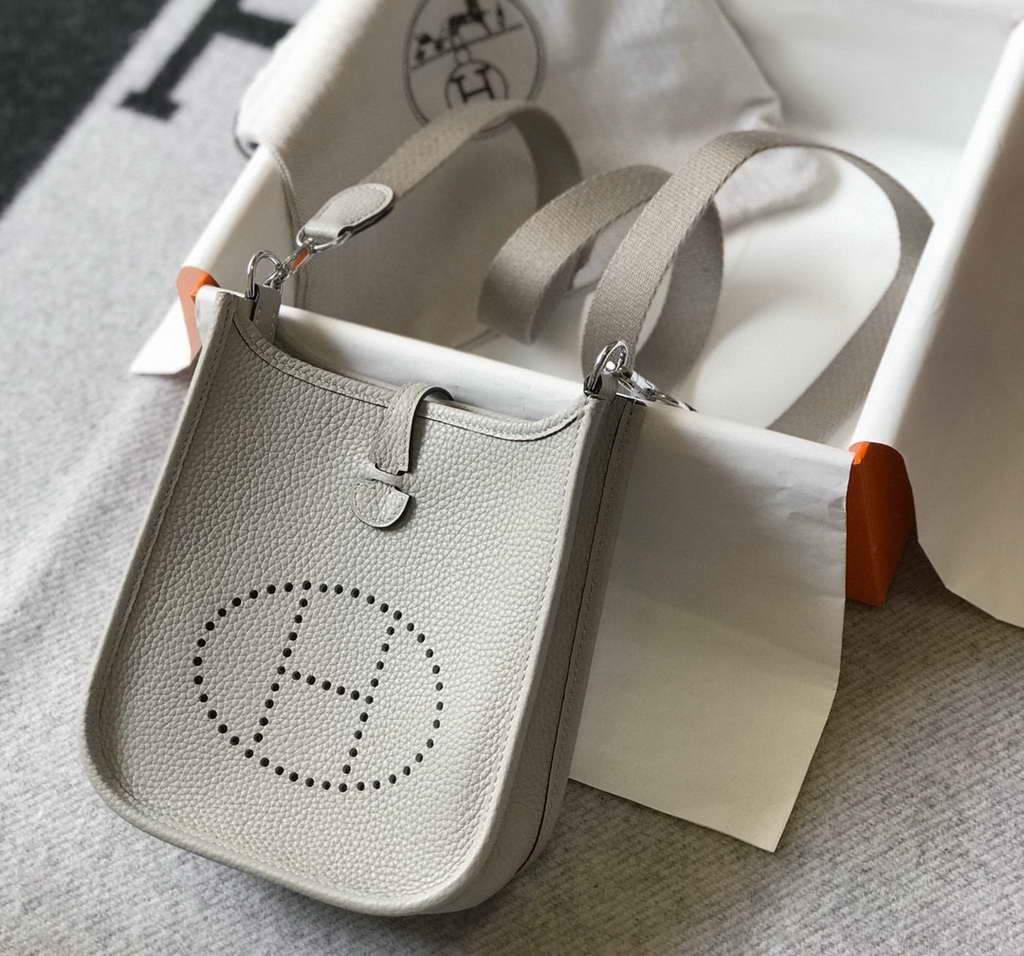 Hermes Evelyne Bag Hermes Mini Crossbody Bag 20402 Silver Buckle Light Gray