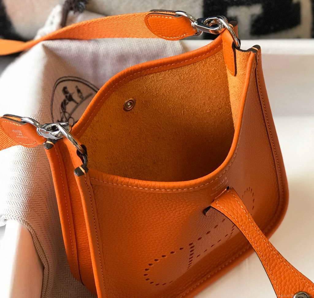 Hermes Evelyne Bag Hermes Mini Crossbody Bag 20405 Silver Buckle Orange
