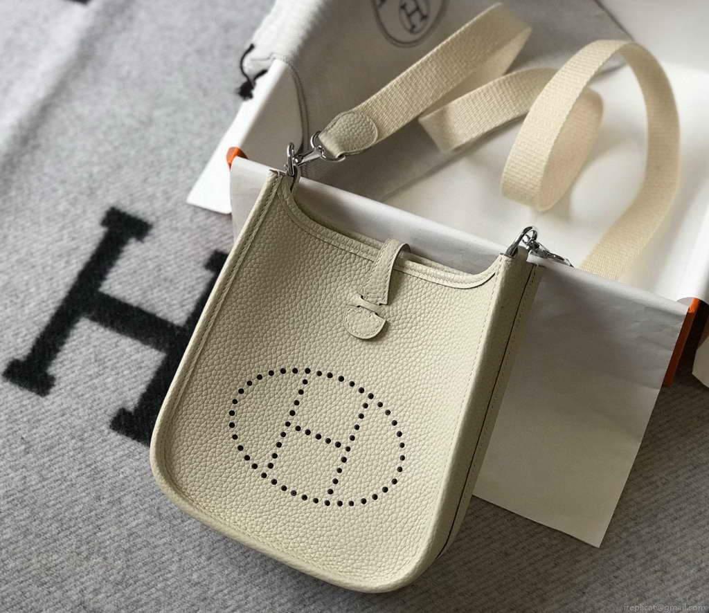 Hermes Evelyne Bag Hermes Mini Crossbody Bag 20406 Silver Buckle Beige