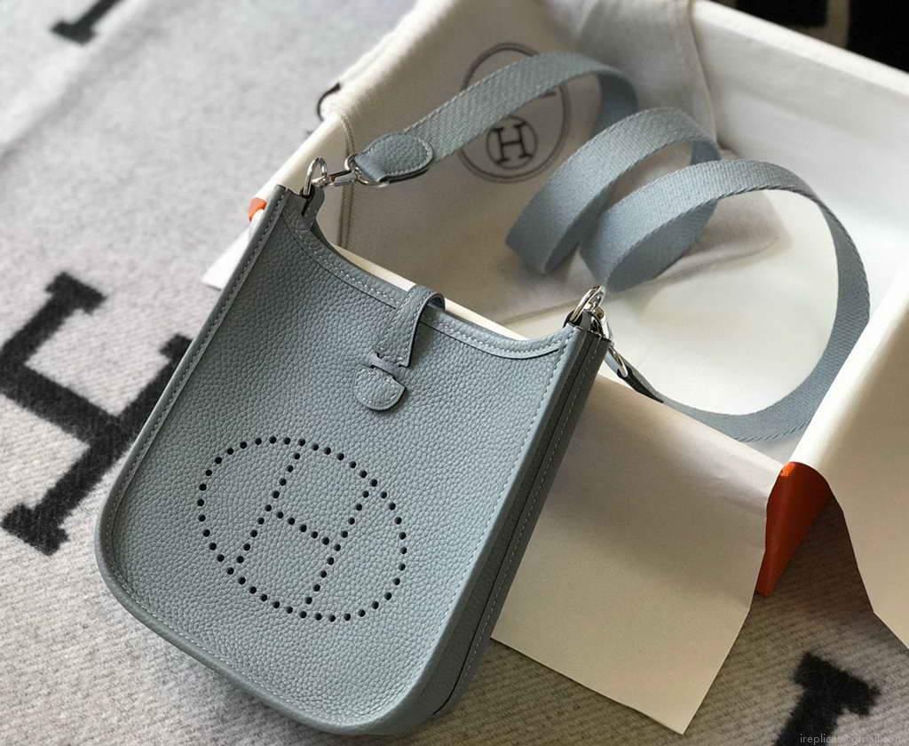 Hermes Evelyne Bag Hermes Mini Crossbody Bag 20409 Silver Buckle Light Blue