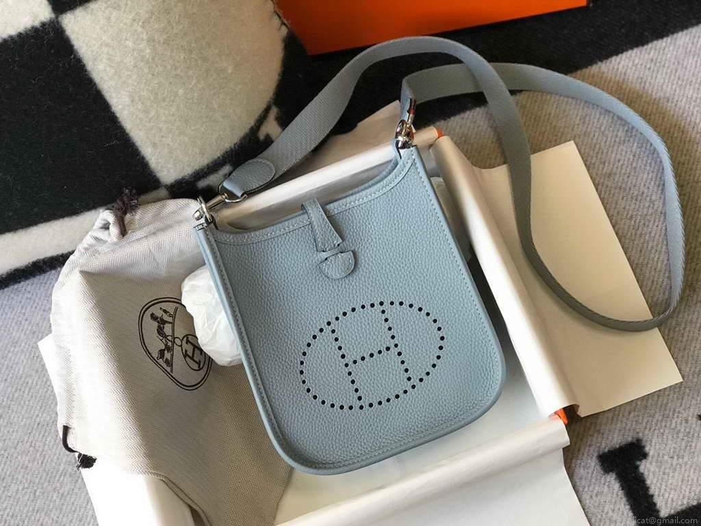 Hermes Evelyne Bag Hermes Mini Crossbody Bag 20409 Silver Buckle Light Blue
