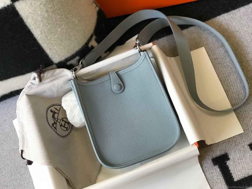 Hermes Evelyne Bag Hermes Mini Crossbody Bag 20409 Silver Buckle Light Blue