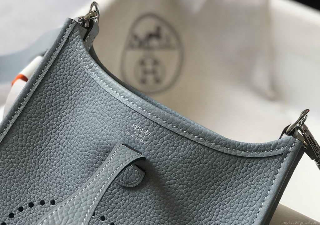 Hermes Evelyne Bag Hermes Mini Crossbody Bag 20409 Silver Buckle Light Blue