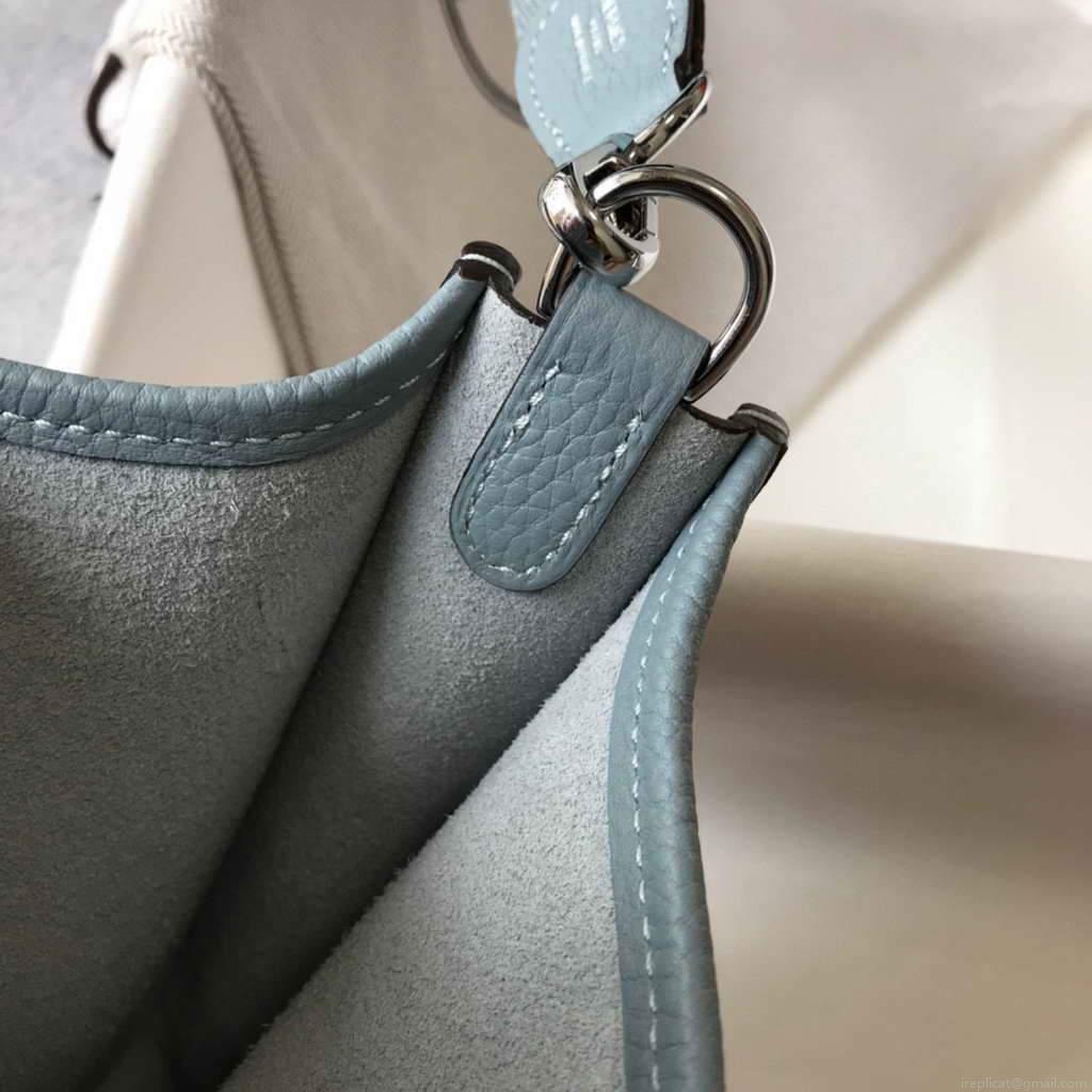 Hermes Evelyne Bag Hermes Mini Crossbody Bag 20409 Silver Buckle Light Blue
