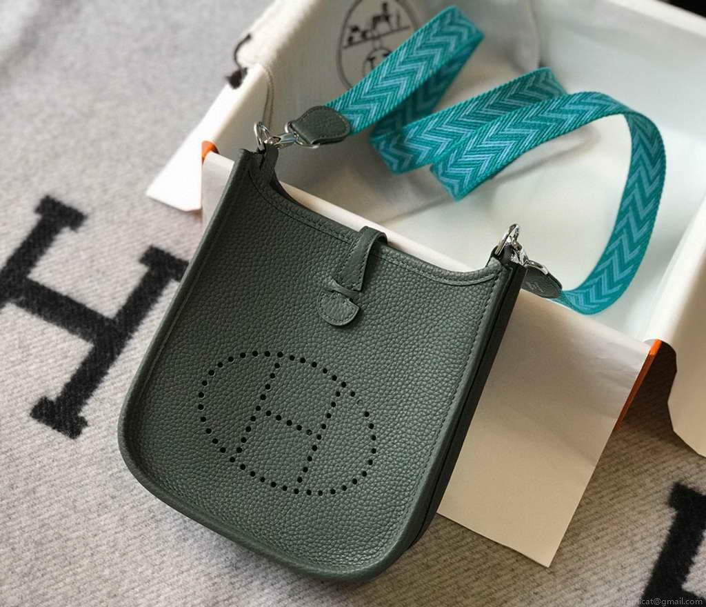 Hermes Evelyne Bag Hermes Mini Crossbody Bag 20412 Silver Buckle Dark Green