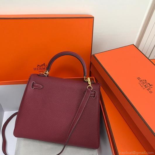 Hermes Kelly Danse 20314 Designer Tote Shoulder Strap Bag Wine Red