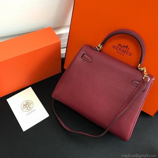 Hermes Kelly Danse 20314 Designer Tote Shoulder Strap Bag Wine Red