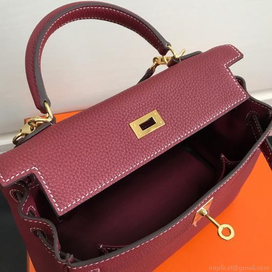Hermes Kelly Danse 20314 Designer Tote Shoulder Strap Bag Wine Red